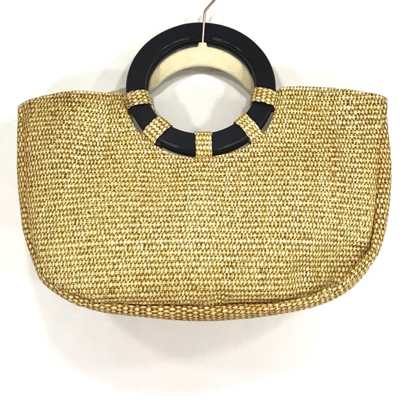 Vintage Handbags - Vintage O Hoop Handle Wicker Weave Medium Bag